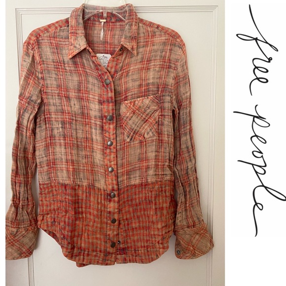 Free People lightweight plaid shirt, XS - Picture 1 of 4